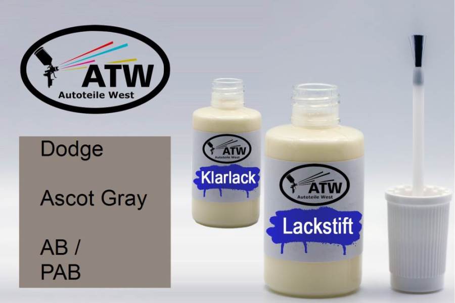 Dodge, Ascot Gray, AB / PAB: 20ml Lackstift + 20ml Klarlack - Set, von ATW Autoteile West.